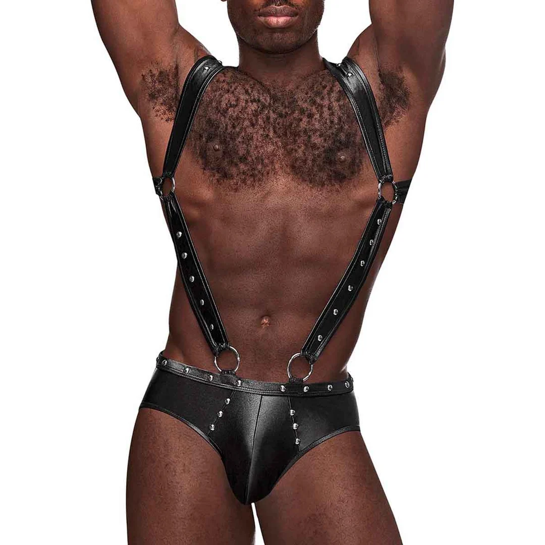 Male Power Uranus, jockbrief z paskami do pończoch, L/XL, czarny - obrazek 4