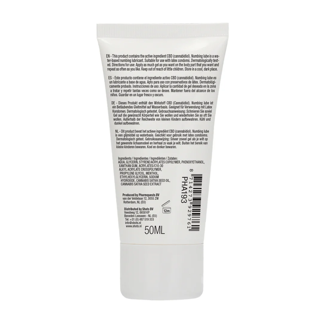 Lubrykant na bazie wody – Naturalny lubrykant z CBD o działaniu znieczulającym – Bezzapachowy, bez smaku – 50 ml – Pharmquests by Shots - obrazek 2