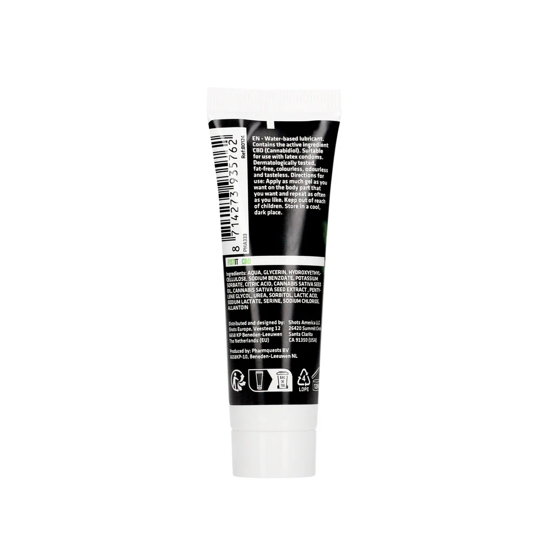 Lubrykant na bazie wody z aktywnym CBD (kannabidiolem), testowany dermatologicznie, bezzapachowy i bez smaku, 25 ml, Fist It by Shots - obrazek 1