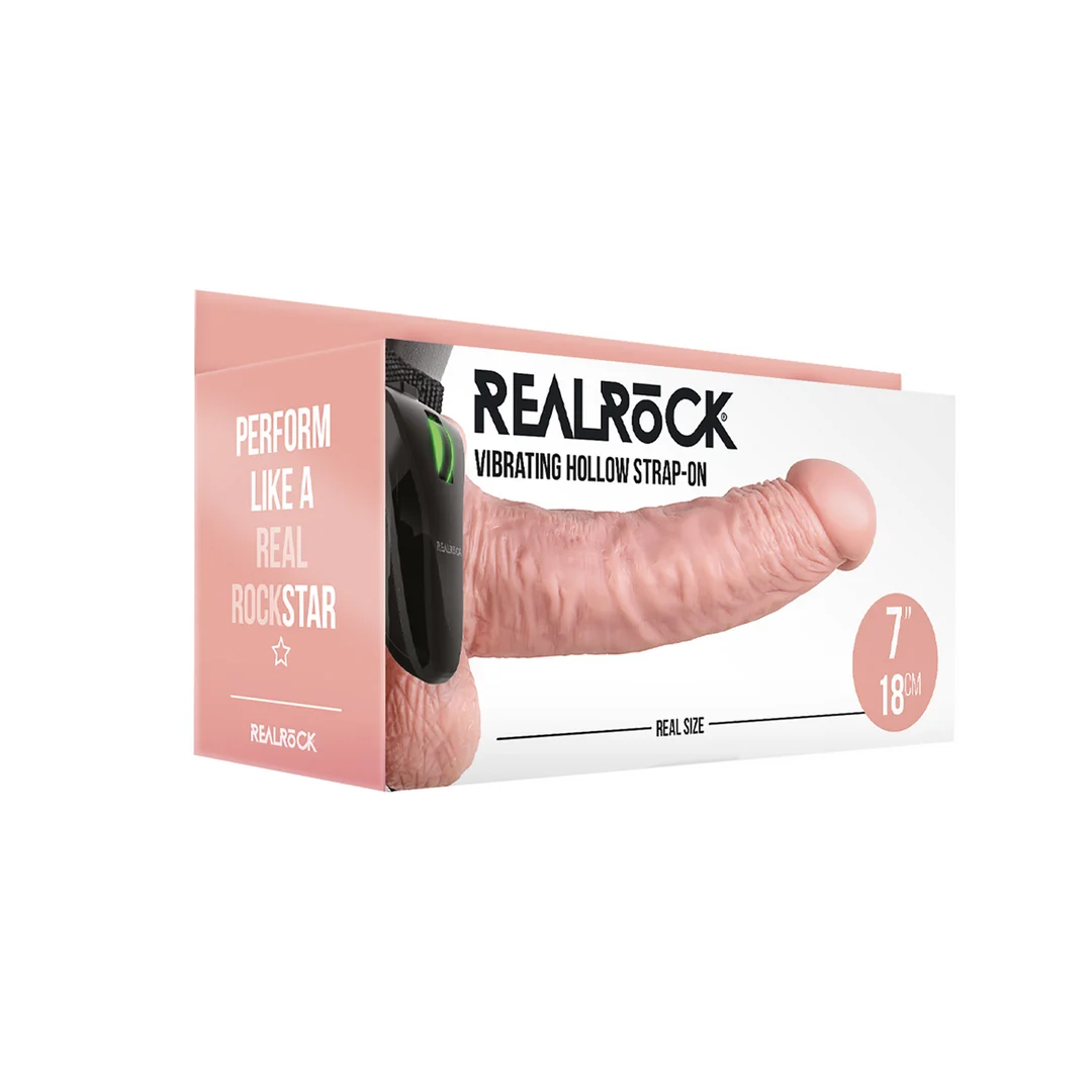 Wibrujący wydrążony strap on RealRock z jądrami - obrazek 1