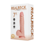 Realistyczny wibrator z przyssawką, pasujący do uprzęży – RealRock w kolorze cielistym (18 cm) RealRock by Shots
