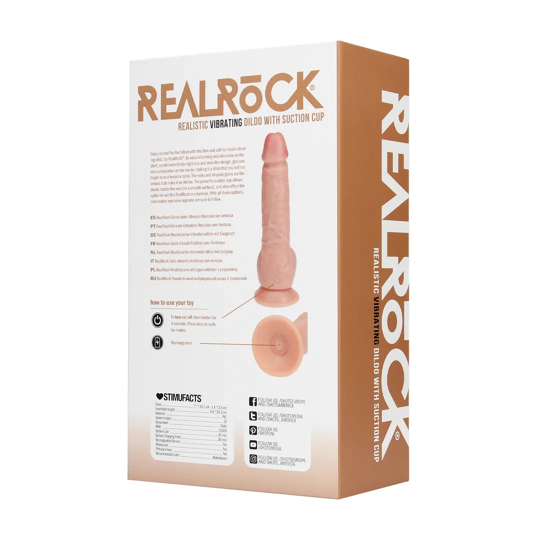 Realistyczny wibrator z przyssawką, pasujący do uprzęży – RealRock w kolorze cielistym (18 cm) RealRock by Shots - obrazek 5