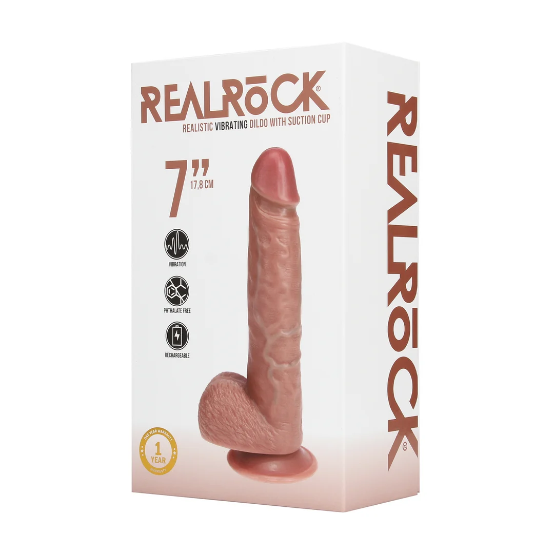 Realistyczny wibrator z przyssawką, pasujący do uprzęży – RealRock w kolorze cielistym (18 cm) RealRock by Shots - obrazek 10