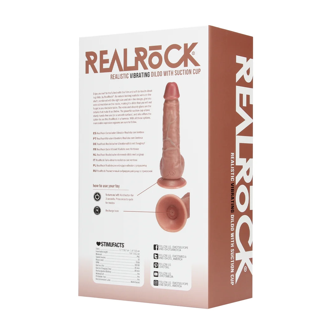 Realistyczny wibrator z przyssawką, pasujący do uprzęży – RealRock w kolorze cielistym (18 cm) RealRock by Shots - obrazek 11