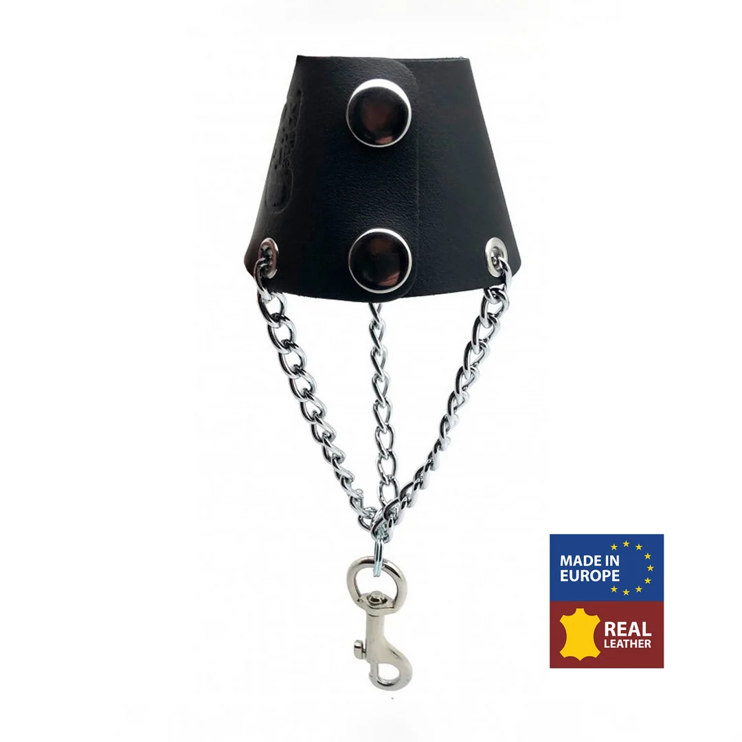 Skórzany obciążnik na mosznę Red Leather z łańcuszkami i hakiem - obrazek 3