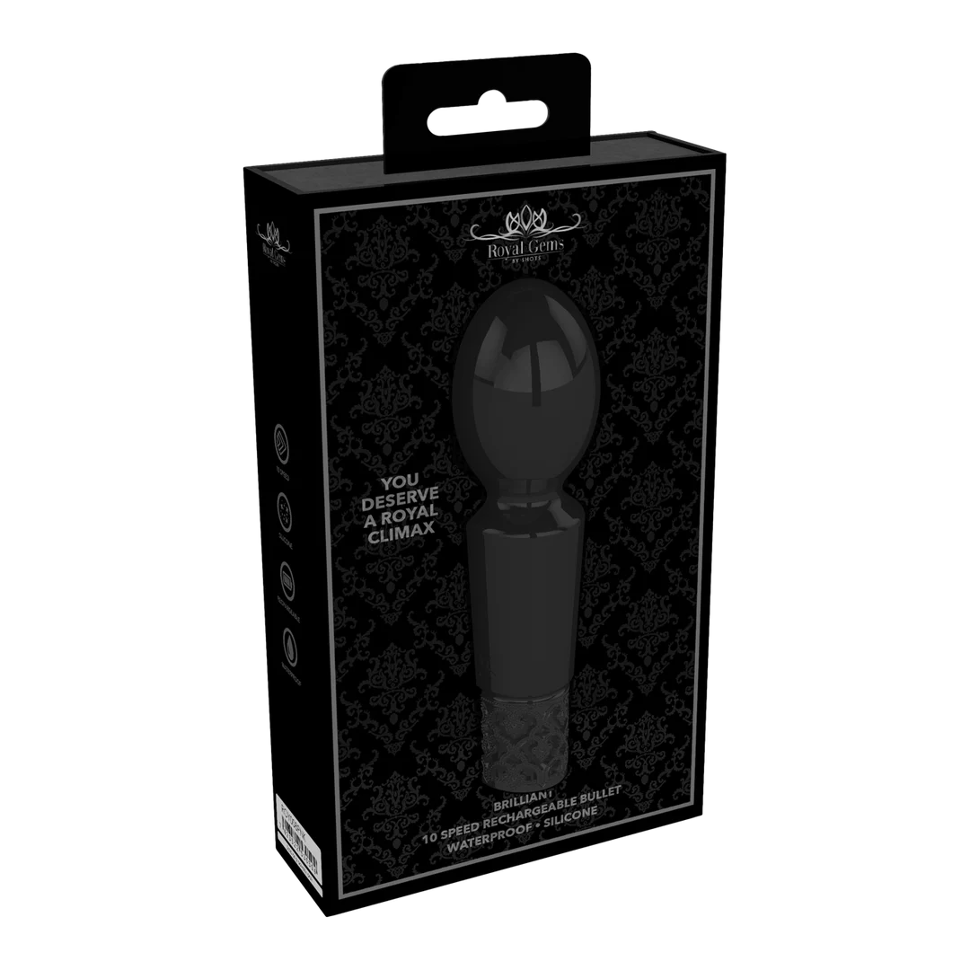 ROY008BLK_1 Wibrator typu wand: 10 trybów, wodoodporny i ładowalny — Royal Gems by Shots - obrazek 1