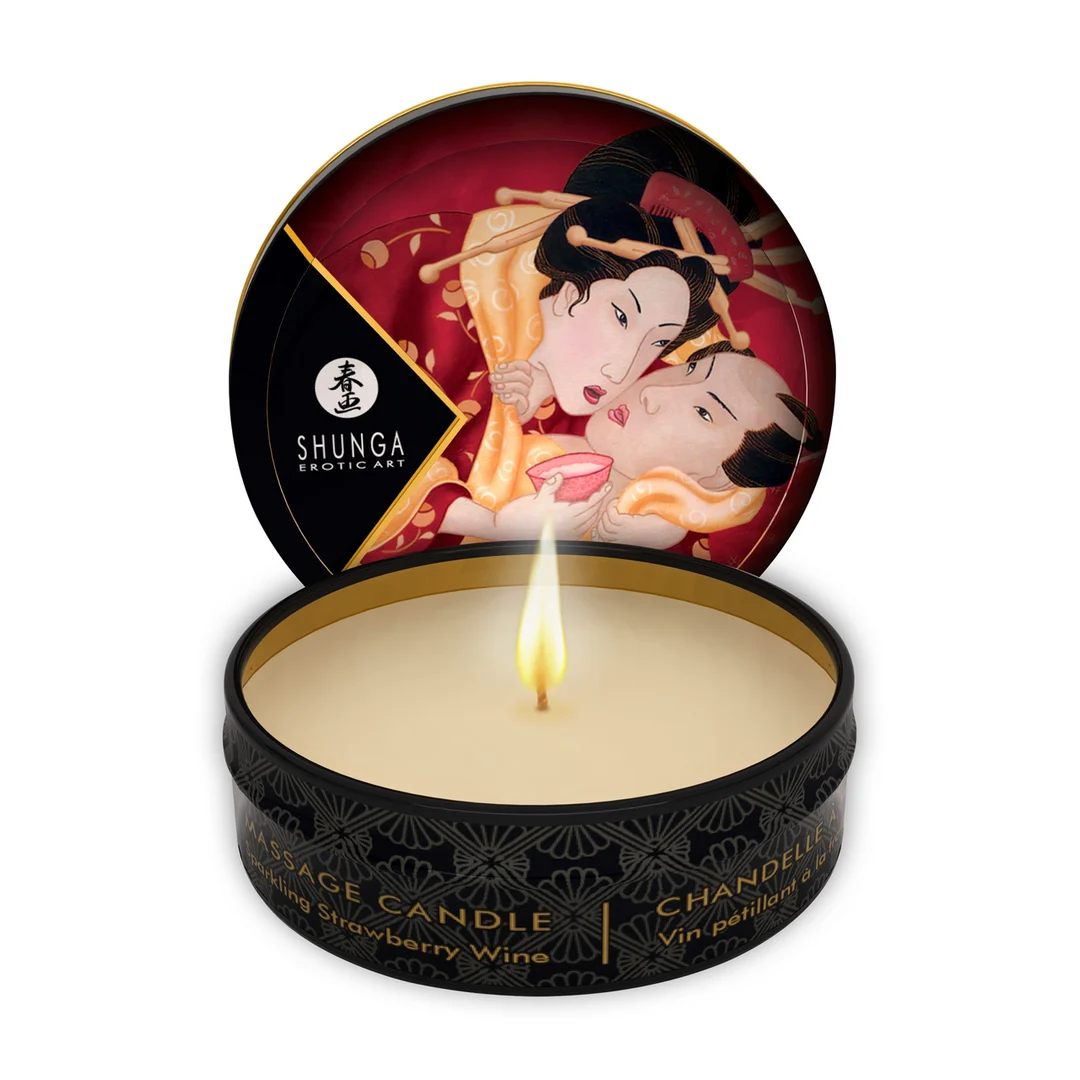 Świeca do masażu – mini świeca do masażu i tworzenia nastroju – Musujące wino z truskawką – Shunga – 30 ml - obrazek 1