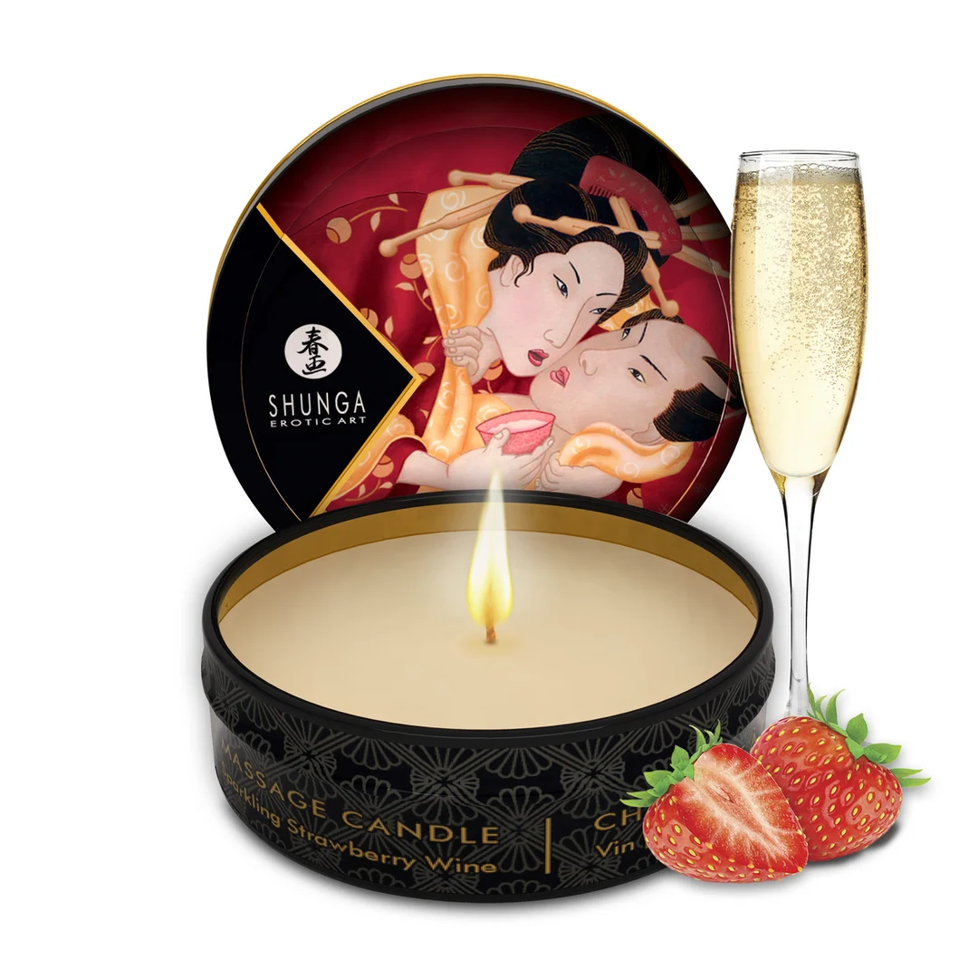 Świeca do masażu – mini świeca do masażu i tworzenia nastroju – Musujące wino z truskawką – Shunga – 30 ml - obrazek 2