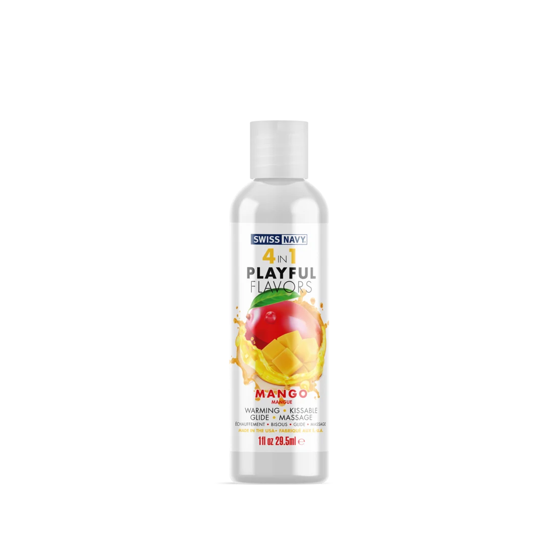 Lubrykant smakowy – 4 in 1 Playful Flavors, jadalny i rozgrzewający – Mango – saszetka 5 ml – Swiss Navy - obrazek 4