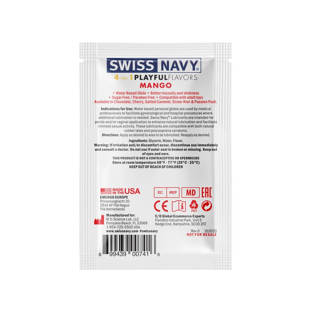 Lubrykant smakowy – 4 in 1 Playful Flavors, jadalny i rozgrzewający – Mango – saszetka 5 ml – Swiss Navy - obrazek 8