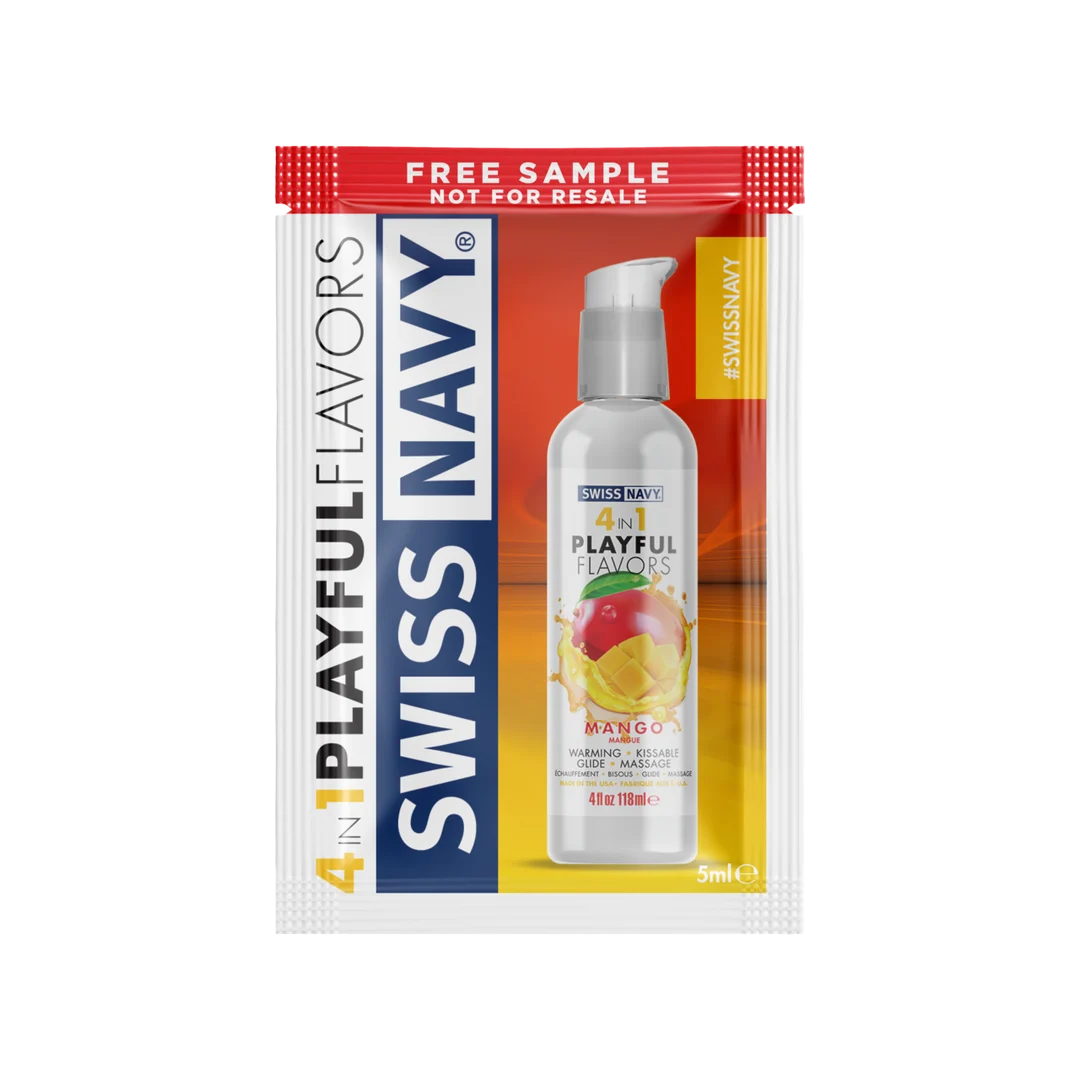 Lubrykant smakowy – 4 in 1 Playful Flavors, jadalny i rozgrzewający – Mango – saszetka 5 ml – Swiss Navy - obrazek 2