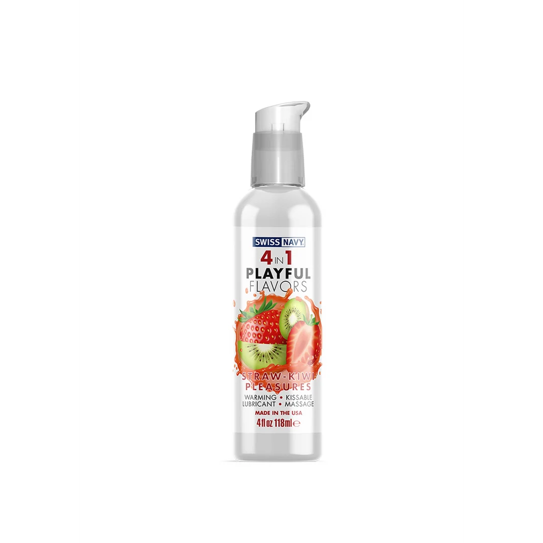 Lubrykant – 4 in 1 Playful Flavors, jadalny i rozgrzewający – Straw-Kiwi Pleasures – Swiss Navy – 29,5 ml - obrazek 6