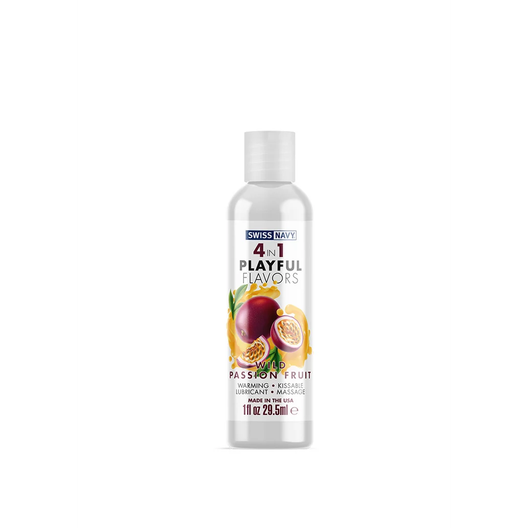 Lubrykant smakowy – 4 in 1 Playful Flavors, jadalny i rozgrzewający – Marakuja – 29,5 ml – Swiss Navy - obrazek 3