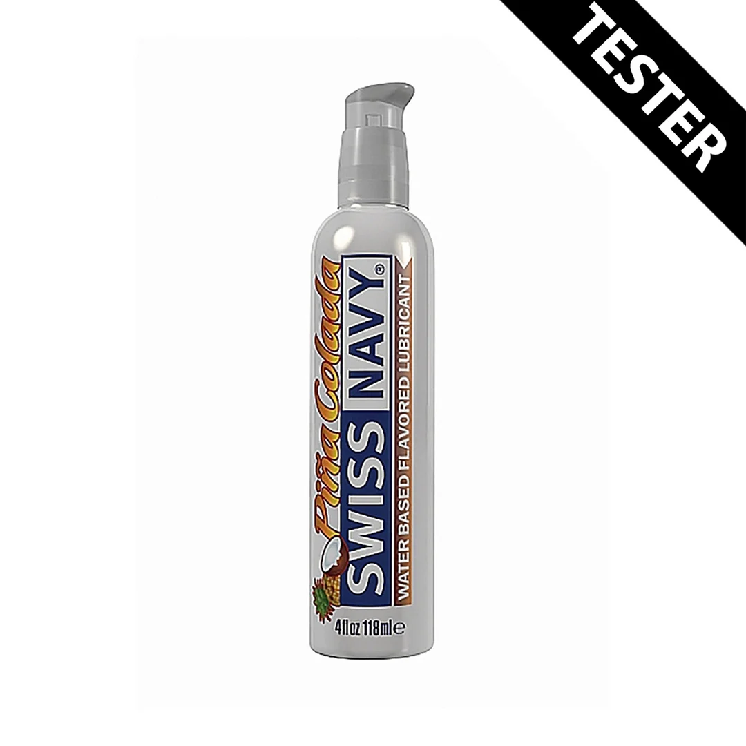 Lubrykant smakowy — tester z pompką zabezpieczającą przed wyciekaniem — Pina Colada — 118 ml — Swiss Navy - obrazek 1