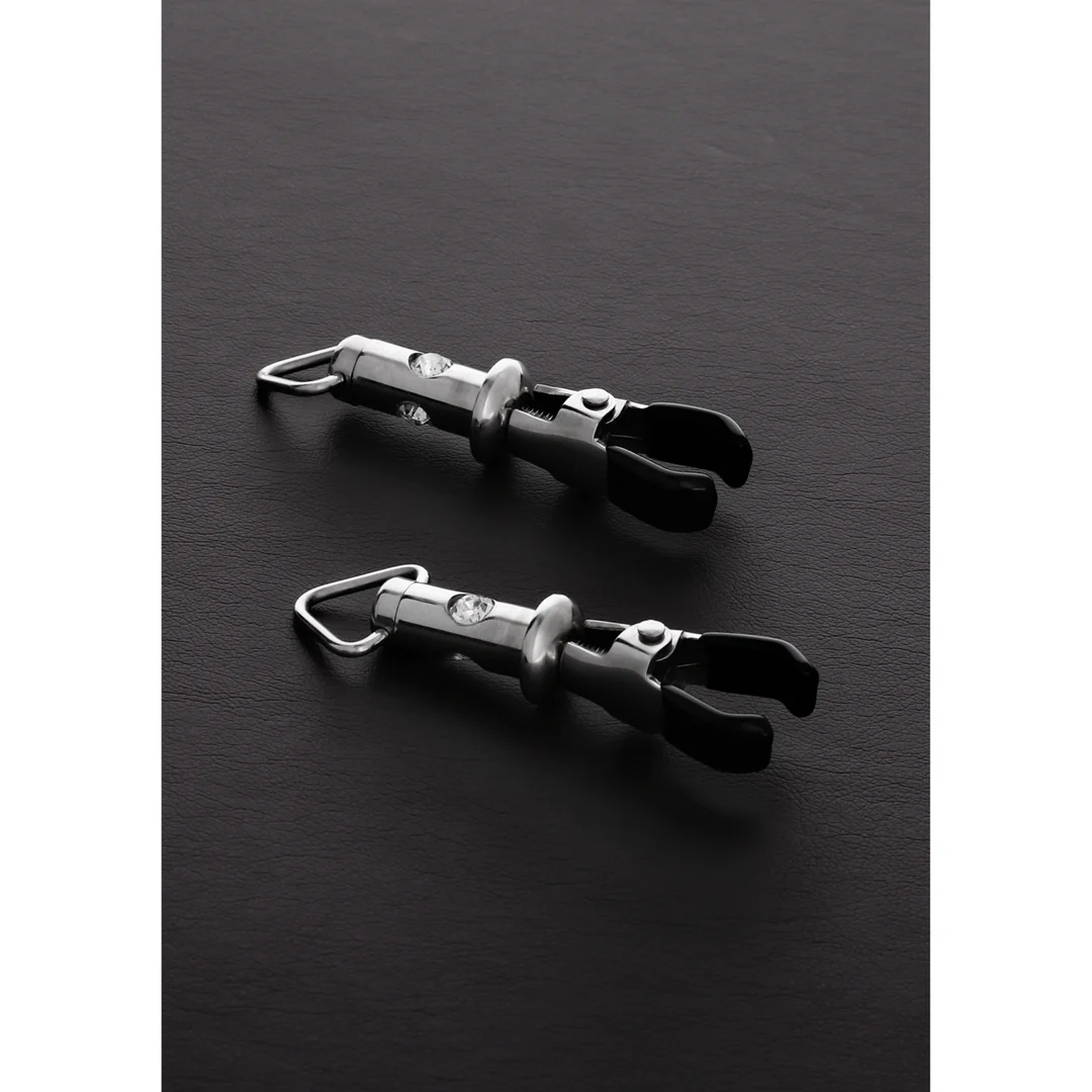 Zaciski BDSM na sutki z regulowanym naciskiem – 2 Barrel Tit Clamps with 3 Gemstones - obrazek 2