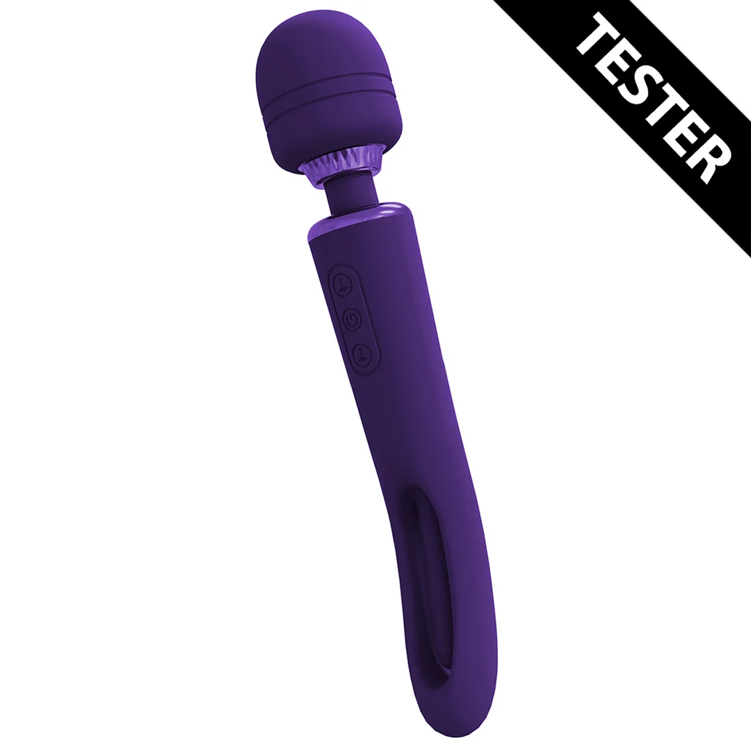 Wibrator typu wand z dwiema końcówkami, ruchomym języczkiem i dwoma silnikami, VIVE, fioletowy, VIVE by Shots - obrazek 11
