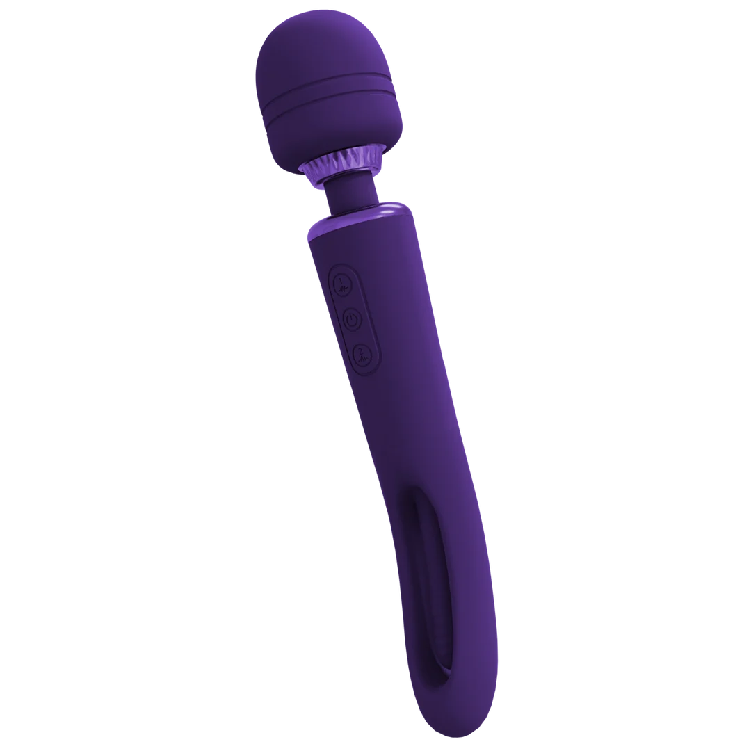 Wibrator typu wand z dwiema końcówkami, ruchomym języczkiem i dwoma silnikami, VIVE, fioletowy, VIVE by Shots - obrazek 8